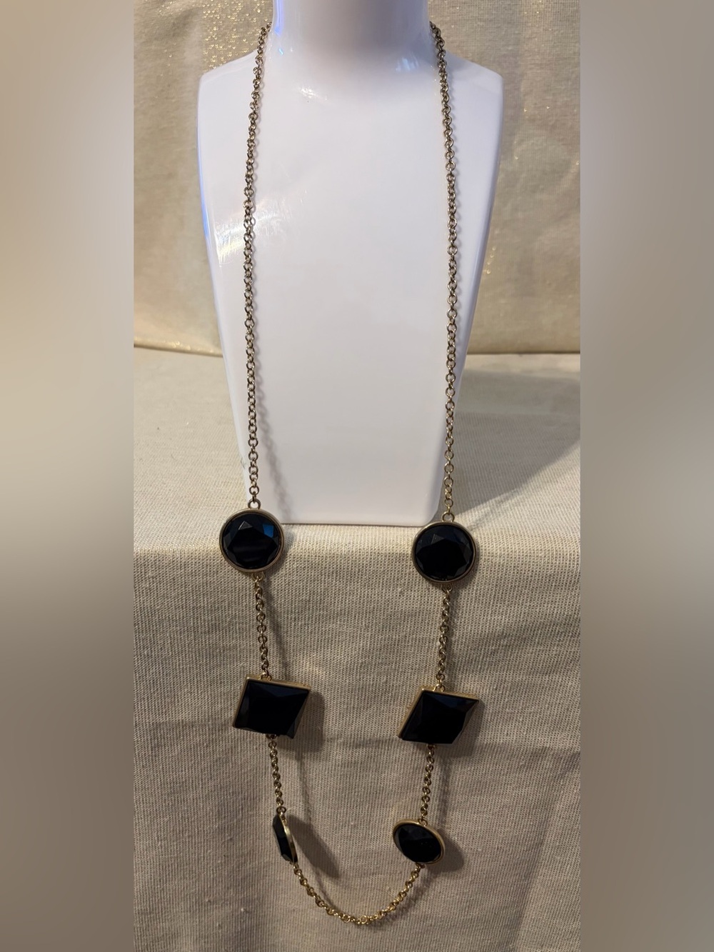 Jessica Simpson Chunky Station Gold-Tone Necklace with Black Faceted Stones